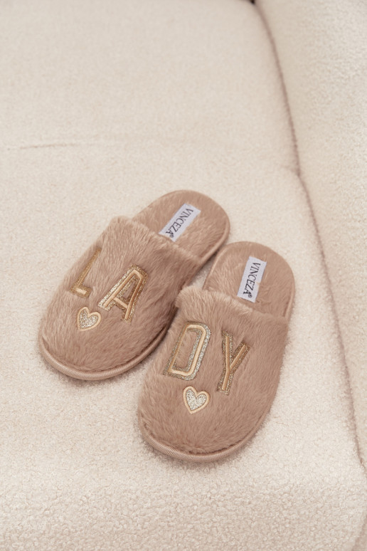 Šlepetės Moteriškas su kailiuku LADY Vinceza 19958 smėlio spalvos