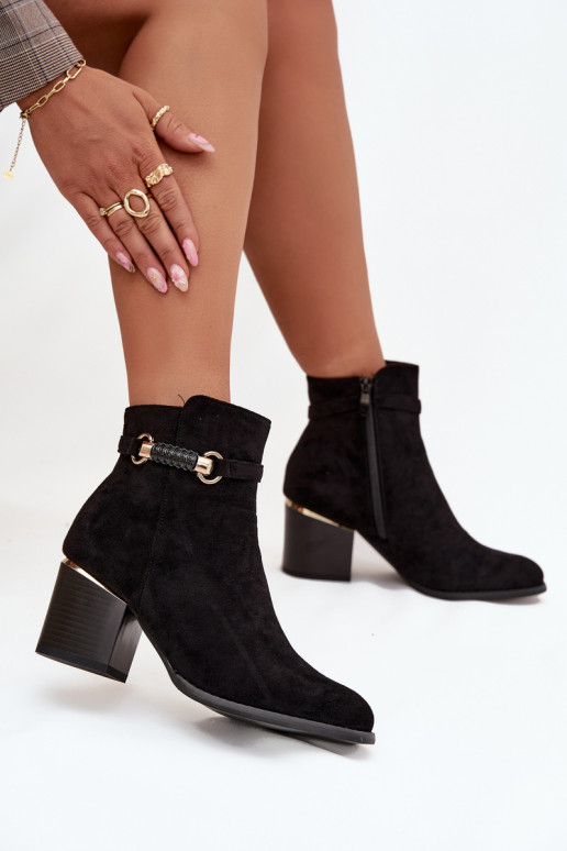 Moteriški aulinukai pašiltinti su kulniukais su dekoruotais kulnais juodos spalvos Galissa