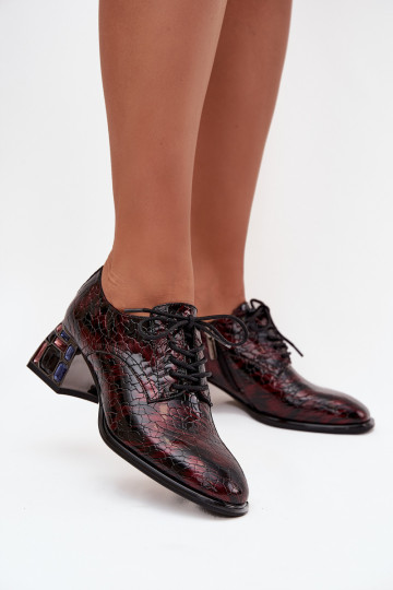 Lakuoti natūralios odos pusbačiai Moteriškas su kulniukais su spindinčiomis akutėmis Artiker 57C0073 bordo spalvos