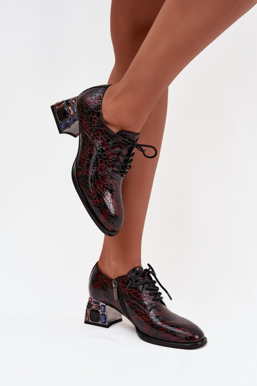 Lakuoti natūralios odos pusbačiai Moteriškas su kulniukais su spindinčiomis akutėmis Artiker 57C0073 bordo spalvos