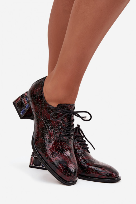 Lakuoti natūralios odos pusbačiai Moteriškas su kulniukais su spindinčiomis akutėmis Artiker 57C0073 bordo spalvos