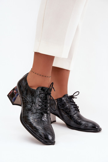 Lakuoti natūralios odos pusbačiai Moteriškas su kulniukais su spindinčiomis akutėmis Artiker 57C0072 pilkos spalvos 2