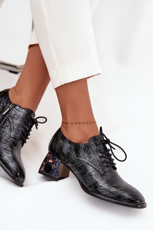 Lakuoti natūralios odos pusbačiai Moteriškas su kulniukais su spindinčiomis akutėmis Artiker 57C0072 pilkos spalvos