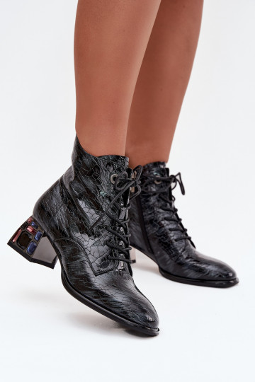 Moteriški aulinukai iš natūralios odos su lako efektu, kulniukais ir spindinčiomis akutėmis Artiker 57C0132 pilkos spalvos 2