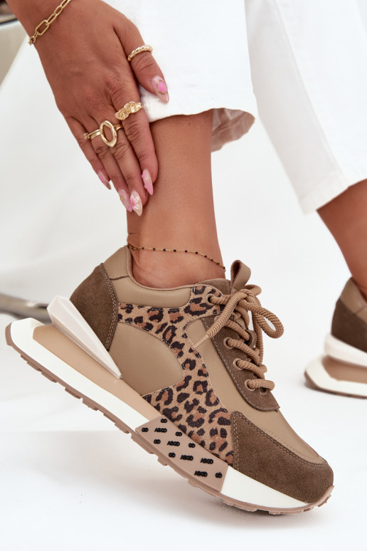 Oda Sneakers modelio batai Moteriškas su platforma su leopardo kailio raštais Artiker 55C0089 rudos spalvos