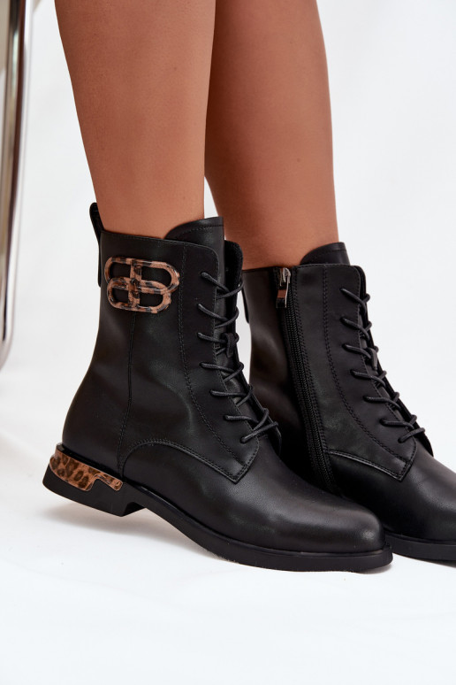 Oda Moteriški aulinukai su plačiais kulniukais su ornamentais pašiltinti Artiker 57C1064 juodos spalvos