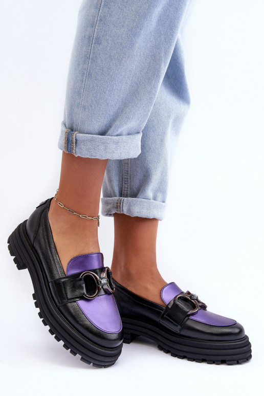 Odiniai pusbačiai masyviu padu Juodos ir-Violetinės spalvos Elkiza