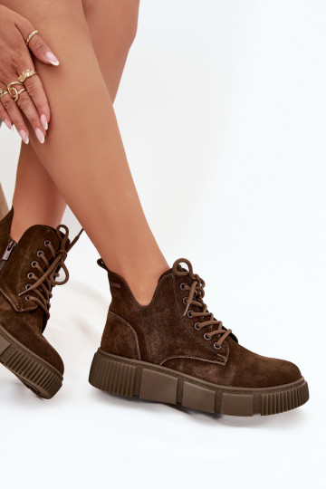 iš zomšos žemakulniai batai moterims su platforma Big Star SS274595 rudos spalvos