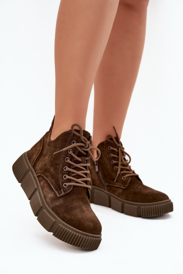 iš zomšos žemakulniai batai moterims su platforma Big Star SS274595 rudos spalvos 2