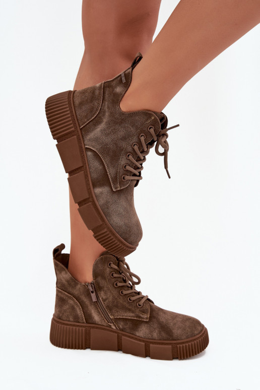 iš zomšos žemakulniai batai moterims su platforma Big Star SS274594 smėlio spalvos