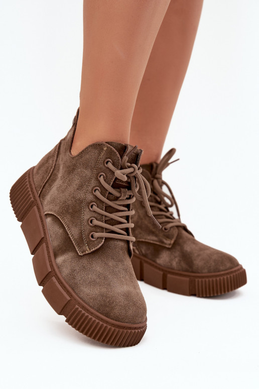 iš zomšos žemakulniai batai moterims su platforma Big Star SS274594 smėlio spalvos