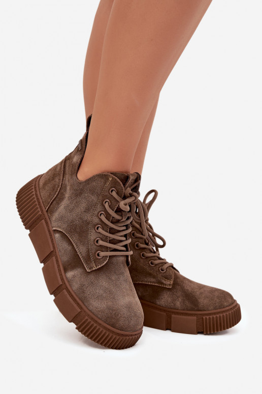 iš zomšos žemakulniai batai moterims su platforma Big Star SS274594 smėlio spalvos