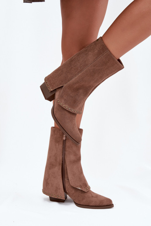 Šilti ilgaauliai batai su ištiesinta viršutine dalimi Vinceza 16516 smėlio spalvos