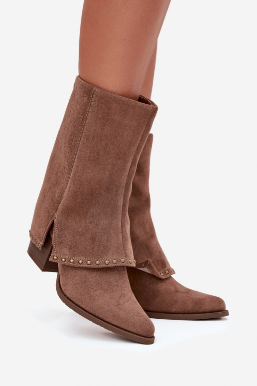 Šilti ilgaauliai batai su ištiesinta viršutine dalimi Vinceza 16516 smėlio spalvos