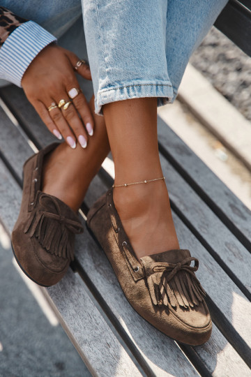 Moteriški mokasinai su kutais ir kokarda chaki spalvos "Olivianne"