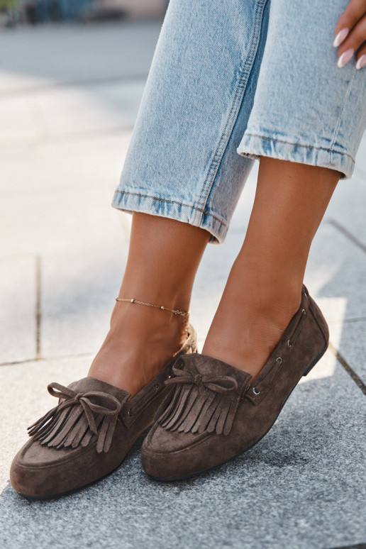 Moteriški mokasinai su kutais ir kokarda chaki spalvos "Olivianne"