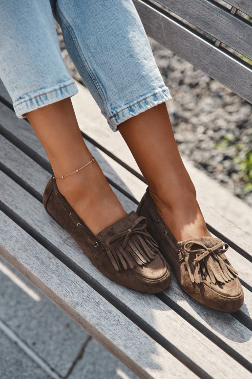 Moteriški mokasinai su kutais ir kokarda chaki spalvos "Olivianne"