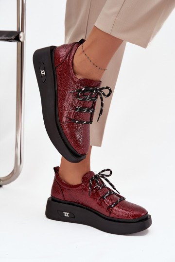 Lakuoti natūralios odos pusbačiai Moteriškas su platforma Artiker 57C2046 bordo spalvos