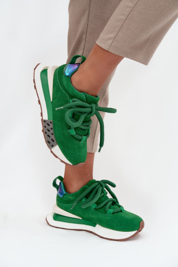 iš zomšos Sneakers modelio batai Moteriškas su platformasuGrubym Suvarstymasm Artiker 55C0136 žalios spalvos