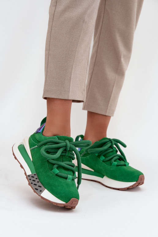 iš zomšos Sneakers modelio batai Moteriškas su platformasuGrubym Suvarstymasm Artiker 55C0136 žalios spalvos