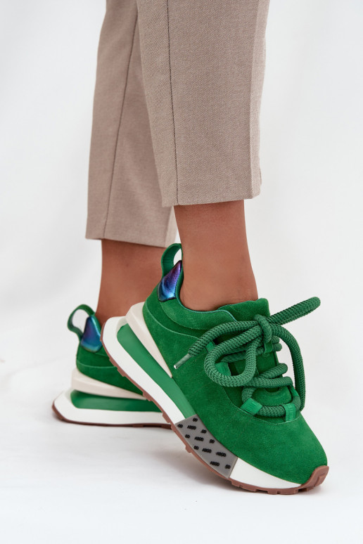 iš zomšos Sneakers modelio batai Moteriškas su platformasuGrubym Suvarstymasm Artiker 55C0136 žalios spalvos