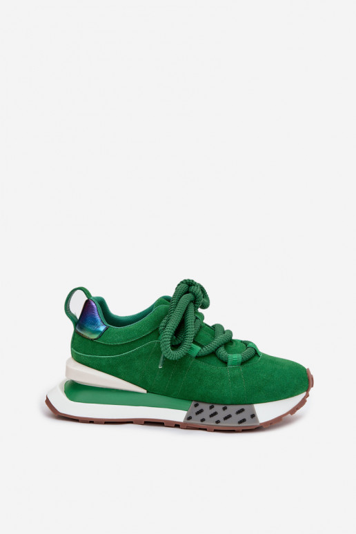 iš zomšos Sneakers modelio batai Moteriškas su platformasuGrubym Suvarstymasm Artiker 55C0136 žalios spalvos