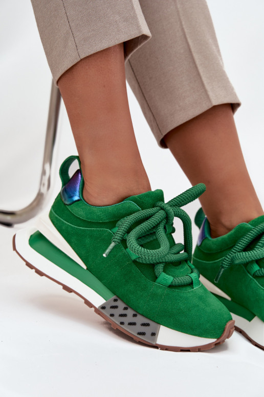 iš zomšos Sneakers modelio batai Moteriškas su platformasuGrubym Suvarstymasm Artiker 55C0136 žalios spalvos