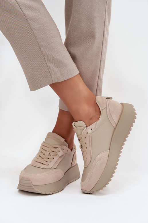 Oda Sneakers modelio batai Moteriškas su platforma Artiker 55C0021 smėlio spalvos