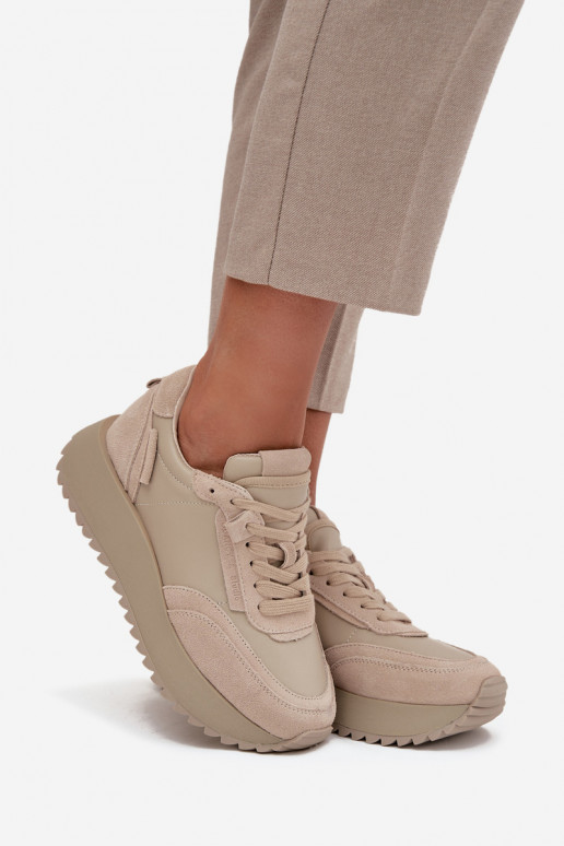 Oda Sneakers modelio batai Moteriškas su platforma Artiker 55C0021 smėlio spalvos