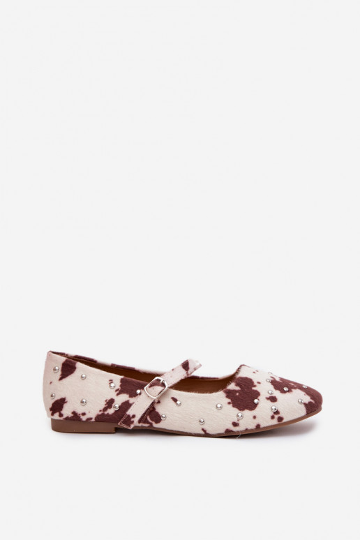 Dekoruotos moteriškos balerinukės su dirželiais raštais baltos-rudos spalvos Olivisse Dekoruotos moteriškos balerinukės su dirželiais raštais baltos-rudos spalvos Olivisse