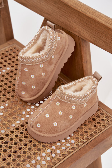 sniego batai Vaikiškisusu gėlių motyvaisuszkami pašiltinti su kailiuku viduje smėlio spalvos Palina