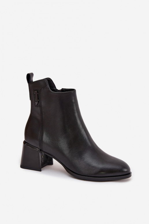 Moteriški natūralios odos aulinukai su kulniukais pašiltinti juodos spalvos Nolivra