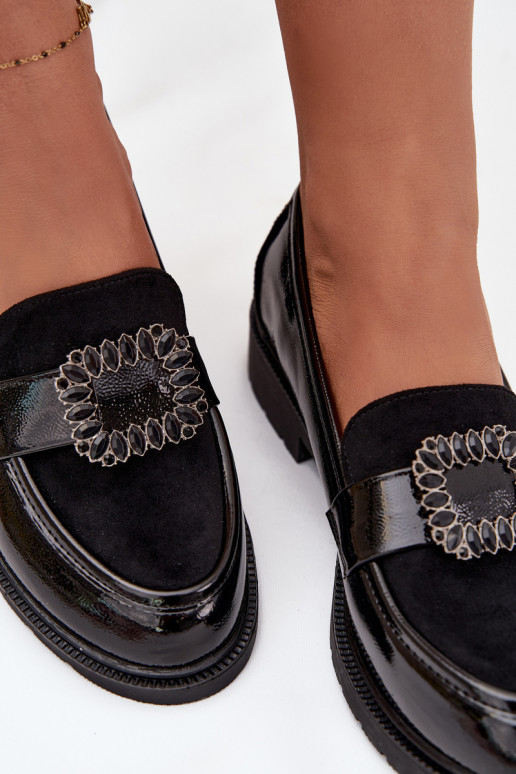 Lakuoti mokasinai Moteriškas dekoruoti su sagtimis S.Barski HY52-546 juodos spalvos