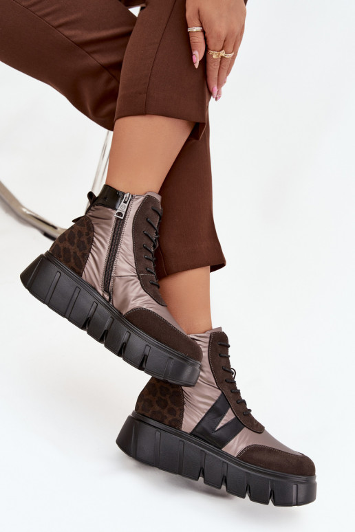 Moteriški aulinukai pašiltinti su platforma Vinceza 58562 rudos spalvos