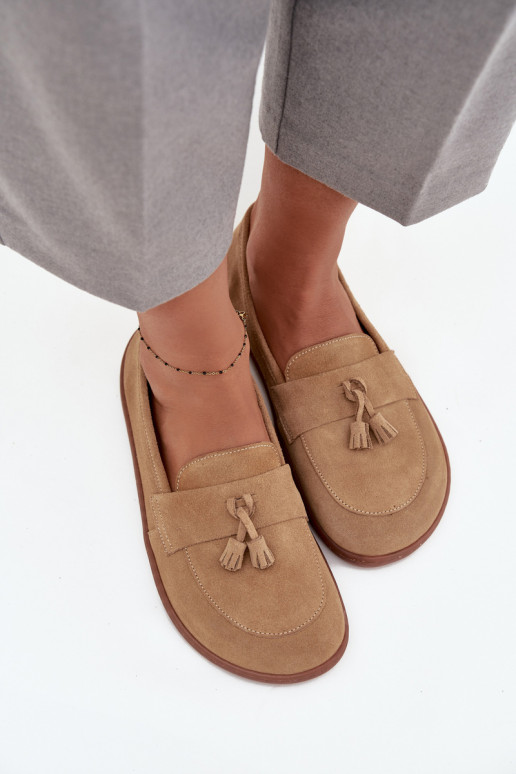 Oda Zomšiniai mokasinai Typu Barefoot Zazoo 322 smėlio spalvos