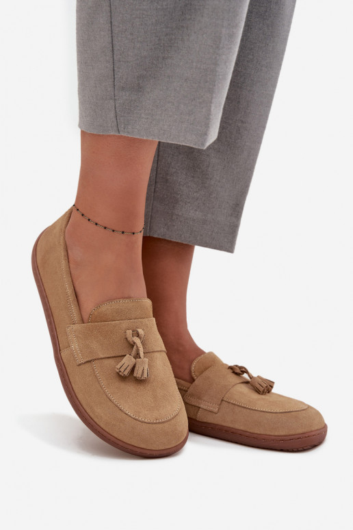 Oda Zomšiniai mokasinai Typu Barefoot Zazoo 322 smėlio spalvos