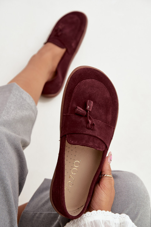 Oda Zomšiniai mokasinai Typu Barefoot Zazoo 322 bordo spalvos