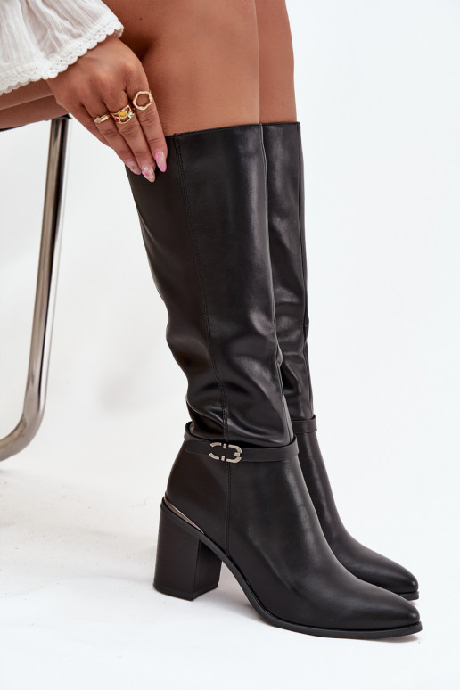 Stilingi ilgaauliai batai pašiltinti su kulniukais su sagtimis Sergio Leone KZ25738 juodos spalvos Stilingi ilgaauliai batai pašiltinti su kulniukais su sagtimis Sergio Leone KZ25738 juodos spalvos