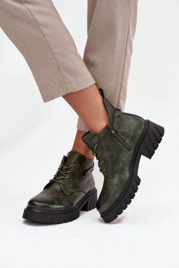 Žemas pašiltinti Moteriški aulinukai Klocke su dekoruotais kulnais chaki spalvos Therisse