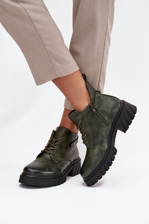 Žemas pašiltinti Moteriški aulinukai Klocke su dekoruotais kulnais chaki spalvos Therisse