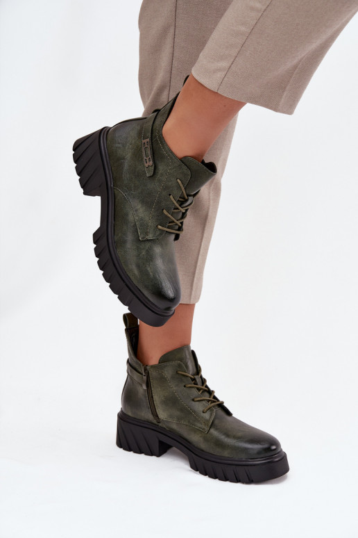 Žemas pašiltinti Moteriški aulinukai Klocke su dekoruotais kulnais chaki spalvos Therisse