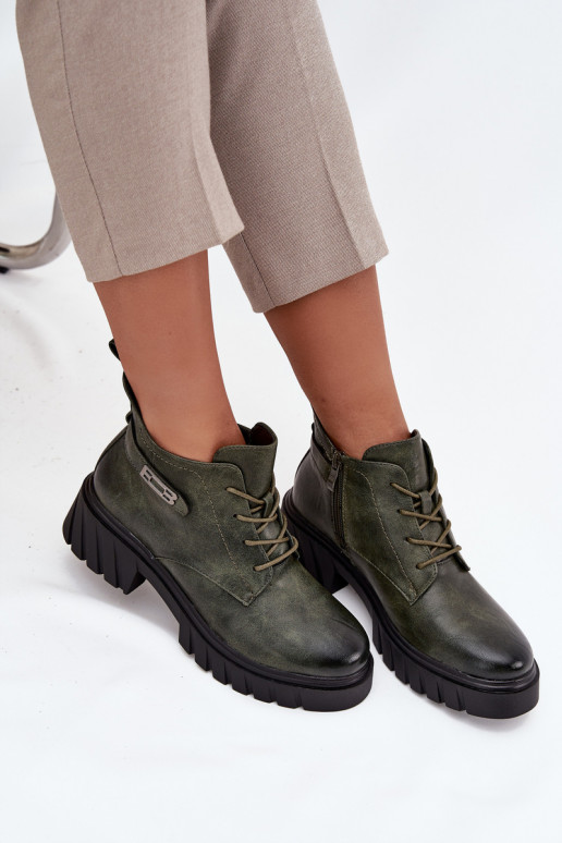 Žemas pašiltinti Moteriški aulinukai Klocke su dekoruotais kulnais chaki spalvos Therisse