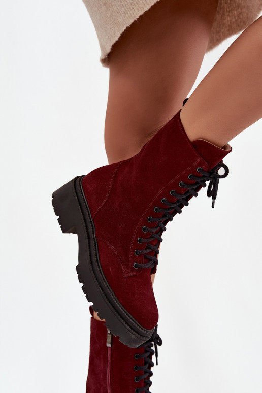 Darbiniai kulkšnies batai MoteriškassuĮjungtaturalnego iš zomšos pašiltinti Zazoo 4213 bordo spalvos