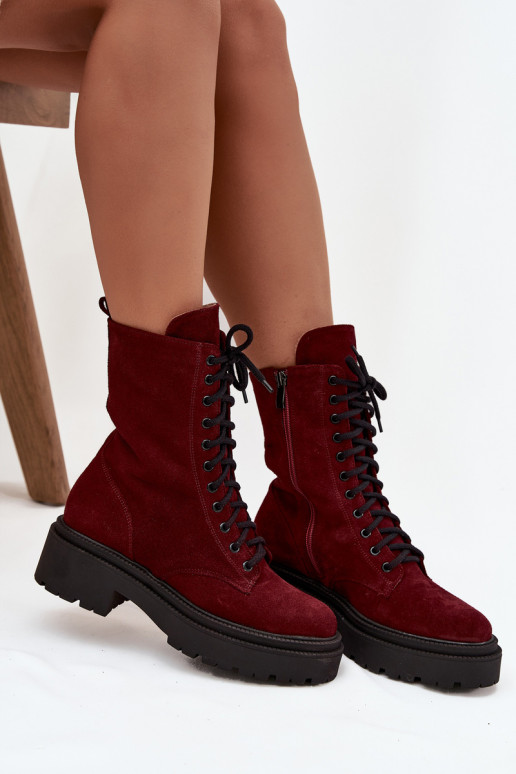 Darbiniai kulkšnies batai MoteriškassuĮjungtaturalnego iš zomšos pašiltinti Zazoo 4213 bordo spalvos