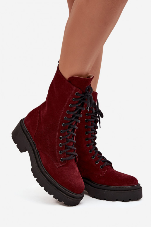 Darbiniai kulkšnies batai MoteriškassuĮjungtaturalnego iš zomšos pašiltinti Zazoo 4213 bordo spalvos