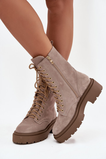 Darbiniai kulkšnies batai MoteriškassuĮjungtaturalnego iš zomšos pašiltinti Zazoo 4213 smėlio spalvos 2