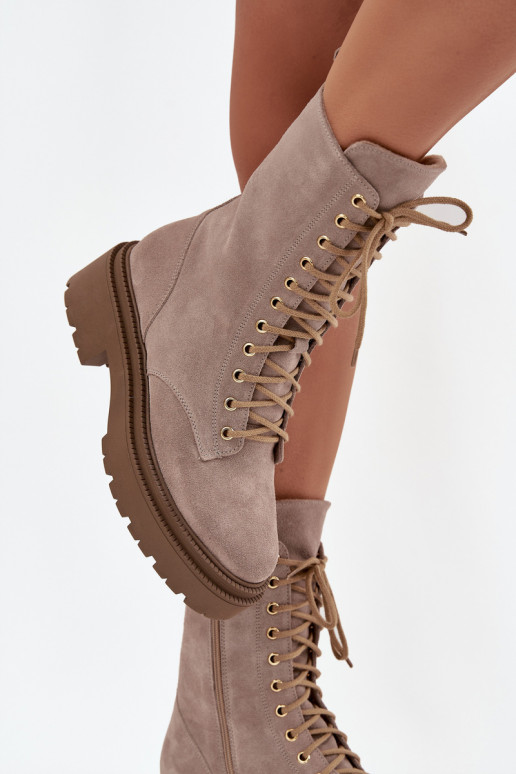 Darbiniai kulkšnies batai MoteriškassuĮjungtaturalnego iš zomšos pašiltinti Zazoo 4213 smėlio spalvos