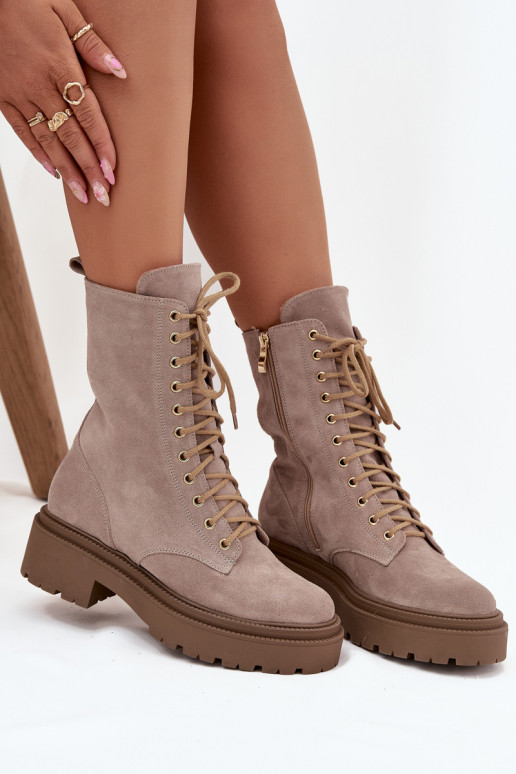 Darbiniai kulkšnies batai MoteriškassuĮjungtaturalnego iš zomšos pašiltinti Zazoo 4213 smėlio spalvos