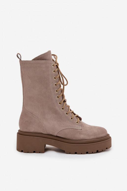 Darbiniai kulkšnies batai MoteriškassuĮjungtaturalnego iš zomšos pašiltinti Zazoo 4213 smėlio spalvos