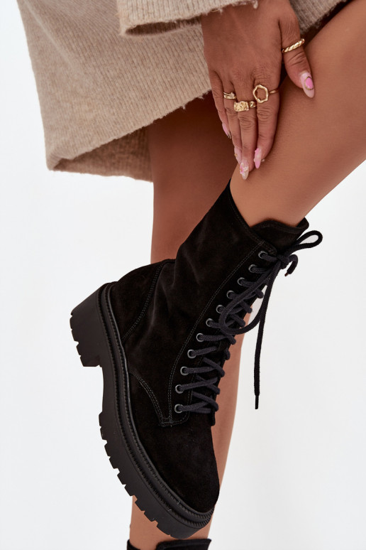 Darbiniai kulkšnies batai MoteriškassuĮjungtaturalnego iš zomšos pašiltinti Zazoo 4213 juodos spalvos